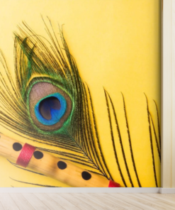 Lord Krishna Wall Mural – Feather & Flute Spiritual Decor