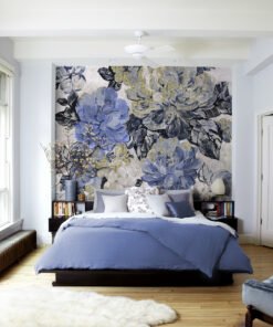 Midnight Blue & Gold Floral Wall Mural