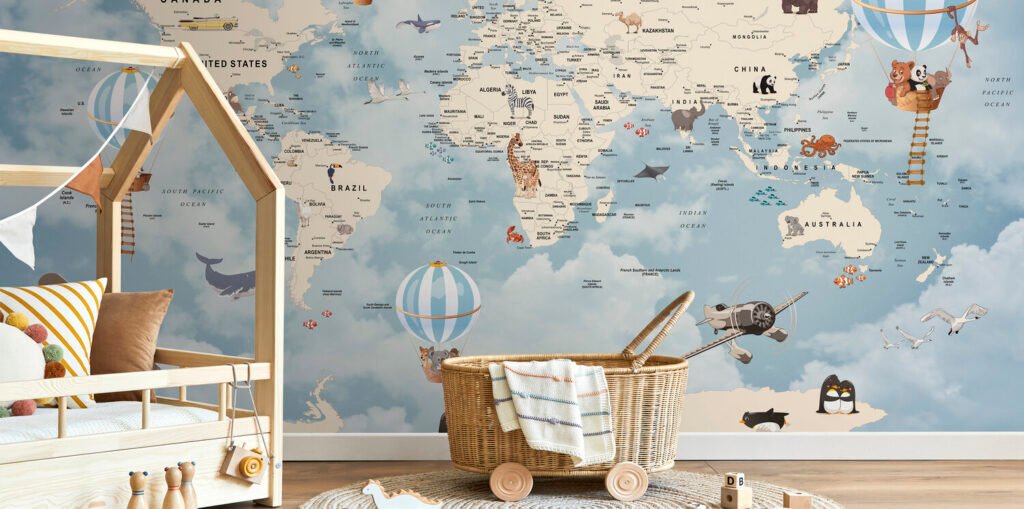 Animals Home Map Wallpaper for Kids Room – Educational & Playful World ...