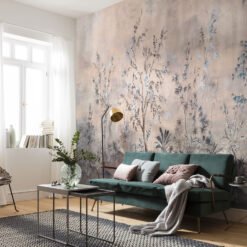 Oriental Cherry Blossom Wall Mural – Hand-Painted Bamboo Ink Wallpaper
