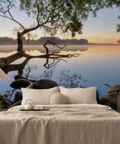 Calm Lake Nature Wallpaper, Scenic Wall Mural, Serene Landscape Peel and Stick, Removable Nature View Wall Art