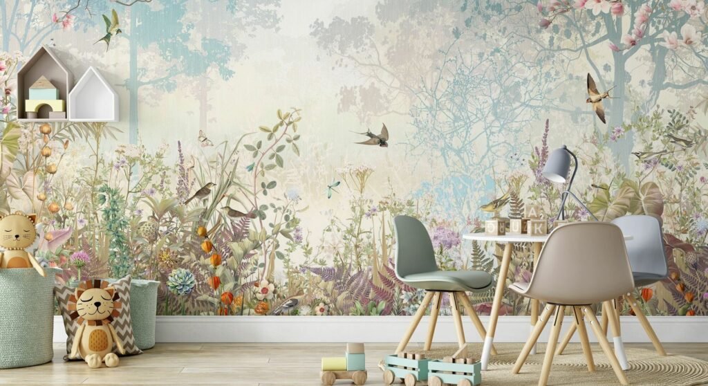 Enchanted Forest Kids Wallpaper – Whimsical Animal Wall Mural for ...