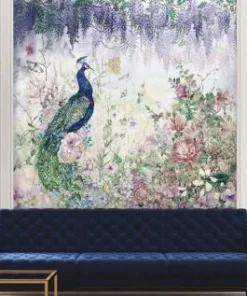Amazon Peacock with Flowers Mural