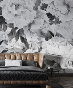 Timeless Black and White Florals Wallmural – Classic Botanical Elegance